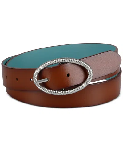 Levi's Women's Two-in-one Twisted-buckle Reversible Belt In Tan,blue