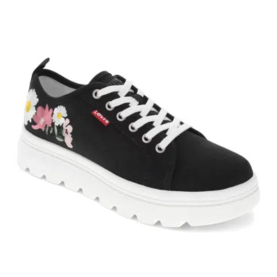 Levi's Womens Hope Emb Canvas Floral Embroidered Casual Lace Up Sneaker Shoe In Black
