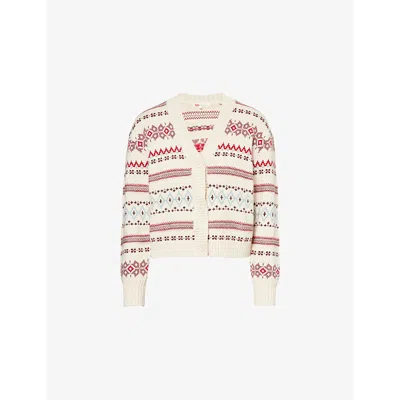 Levi's Womens Levis Gala Fairisle V-neck Cotton-blend Cardigan In Fair Isle White Swan