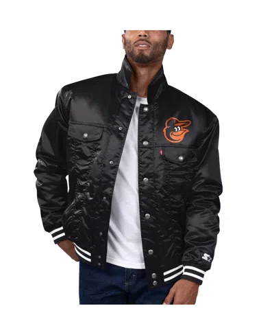 Levi's X Starter Men's Black Baltimore Orioles Silver Tab Satin Full-snap Trucker Jacket