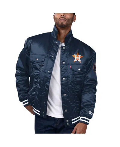 Levi's X Starter Men's Navy Houston Astros Silver Tab Satin Full-snap Trucker Jacket
