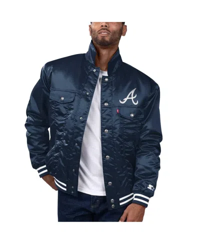 Levi's X Starter Men's Navy Atlanta Braves Silver Tab Satin Full-snap Trucker Jacket
