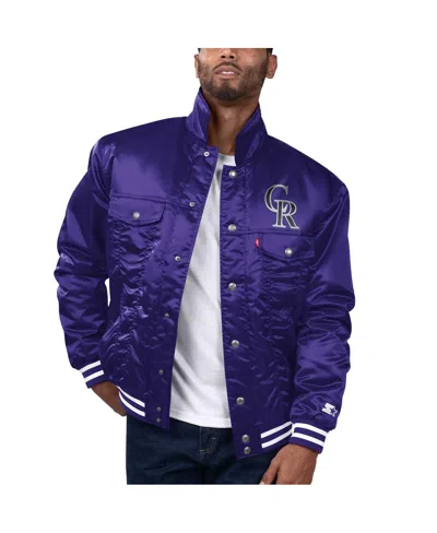 Levi's X Starter Men's Purple Colorado Rockies Silver Tab Satin Full-snap Trucker Jacket