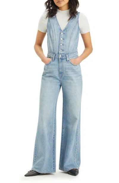 Levi's Women's Denim Button-front Wide-leg Jumpsuit In Dive Deep