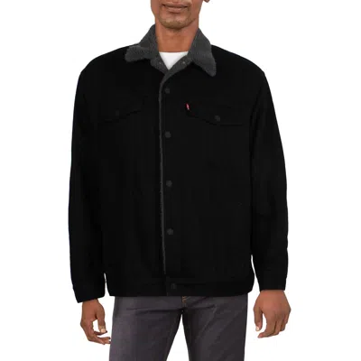 Levi Strauss & Co Big & Tall Mens Faux Fur Lined Denim Trucker Jacket In Black