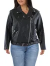 LEVI STRAUSS & CO PLUS WOMENS FAUX LEATHER BELTED MOTORCYCLE JACKET