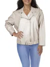 Levi Strauss & Co Plus Womens Faux Leather Belted Motorcycle Jacket In White