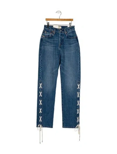 Pre-owned Levi Strauss Mid-rise Straight Leg Jeans In Blue