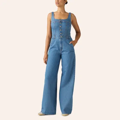 Levi 's Women's Audra Medium Wash Seamed Wide Leg Jumpsuit In Stonewash Blue