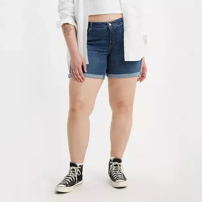 Levi 's Women's Plus Mid Length Short In Blue