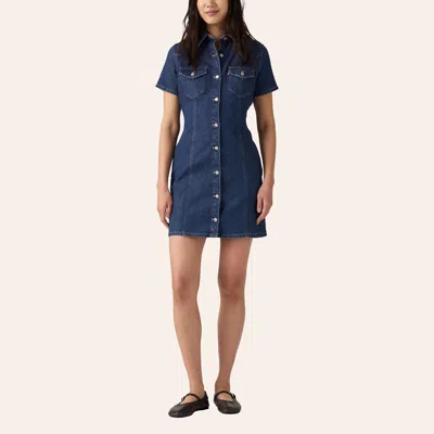 Levi 's Women's Trace Dark Wash Denim Mini Western Shirt Dress In Blue