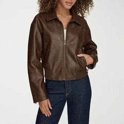 Levi 's Womens Faux Leather Midweight Bomber Jacket In Brown