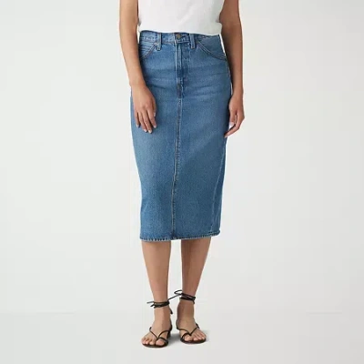 Levi 's Womens Mid Rise Long Denim Skirt In Blue