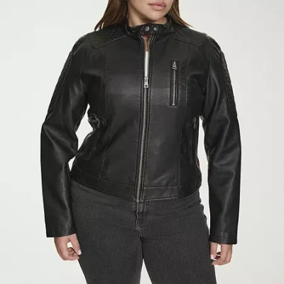 Levi 's Womens Plus Faux Leather Midweight Jacket In Black