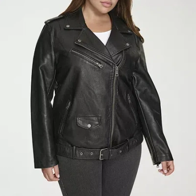 Levi 's Womens Plus Faux Leather Midweight Motorcycle Jacket In Black