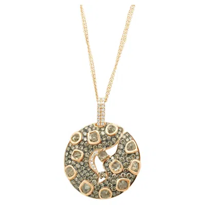 Pre-owned Levian 14 Karat Rose Gold Chocolate And Vanilla Diamond Round Pendant Necklace In Red