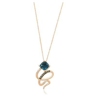 Pre-owned Levian 14 Karat Rose Gold Snake-like Blue Topaz & Diamond Pendant Necklace In Red