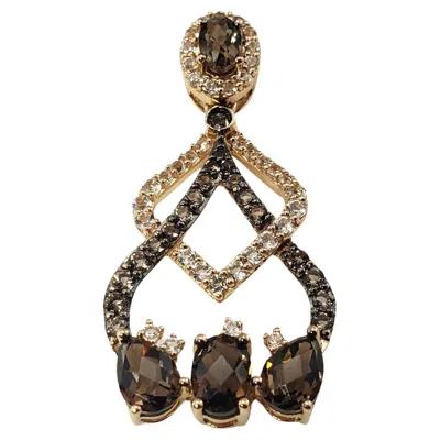 Pre-owned Levian 14 Karat Rose Gold White Topaz And Brown Quartz Pendant