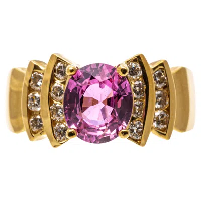 Pre-owned Levian 18k Yellow Gold Pink Sapphire And Channel Diamond Ring