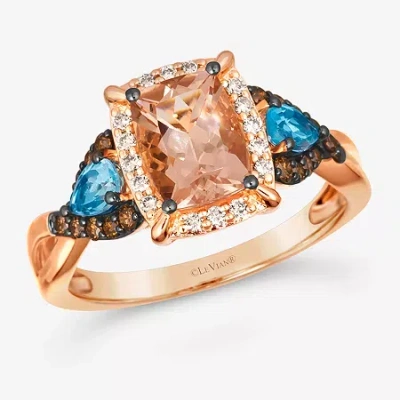 Levian Corp Le Vian Ring Featuring 1 Ct. Peach Morganite 1/3 Ct. Sea Blue Aquamarine 1/5 Ct. Chocolate Diamonds  In Pink