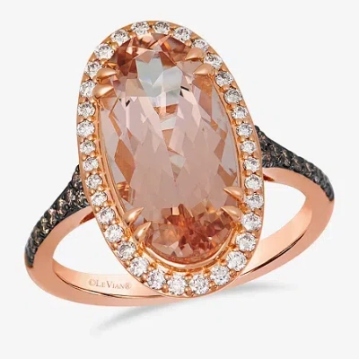 Levian Corp Le Vian Womens 1/2 Ct. T.w. Genuine Pink Morganite 14k Rose Gold Oval Halo Side Stone Cocktail Ring