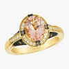 Levian Corp Le Vian Womens 1/3 Ct. T.w. Genuine Pink Morganite 14k Gold Oval Halo Side Stone Cocktail Ring In Yellow