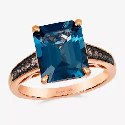 Levian Corp Le Vian Womens 1/8 Ct. T.w. Genuine Blue Topaz 14k Rose Gold Side Stone Cocktail Ring