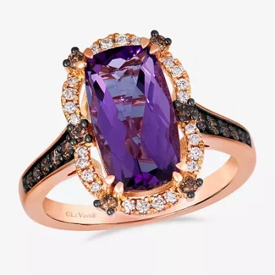Levian Corp Le Vian Womens 3/8 Ct. T.w. Genuine Purple Amethyst 14k Rose Gold Oval Side Stone Cocktail Ring