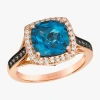 Levian Corp Le Vian Womens Genuine Blue Topaz 14k Rose Gold Halo Side Stone Cocktail Ring In Pink
