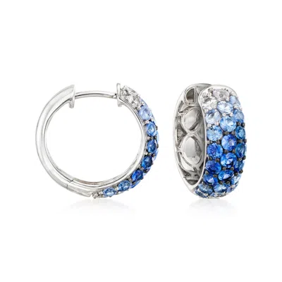 Levian Le Vian 2.80 Ct. T.w. Denim Ombre And White Sapphire Hoop Earrings In 14kt Vanilla Gold In Silver