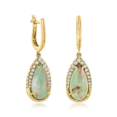 Levian Le Vian Peacock Chalcedony And .43 Ct. T.w. Vanilla Diamond Hoop Drop Earrings In 14kt Honey Gold