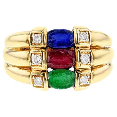 Pre-owned Levian Ruby, Emerald, Sapphire And Diamond Ring, , 18k In Blue