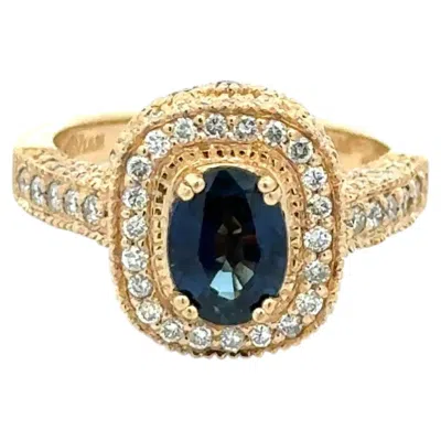 Pre-owned Levian Sapphire And Diamond Gold Vintage  Designer Ring In Blue