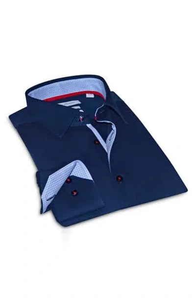 Levinas Contemporary Fit Solid Cotton Dress Shirt In Navy