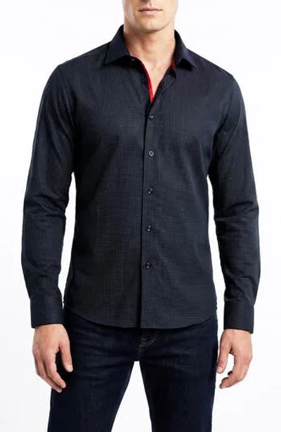 Levinas Dot Pattern Cotton Button-up Shirt In Blue