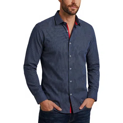 Levinas Long Sleeve Cotton Button Up Shirt In Blue/ Navy Pattern