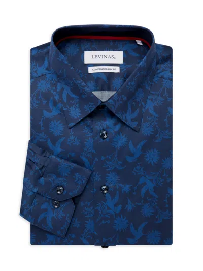 Levinas Men's Bird & Flower Print Contemporary Fit Dress Shirt In Navy