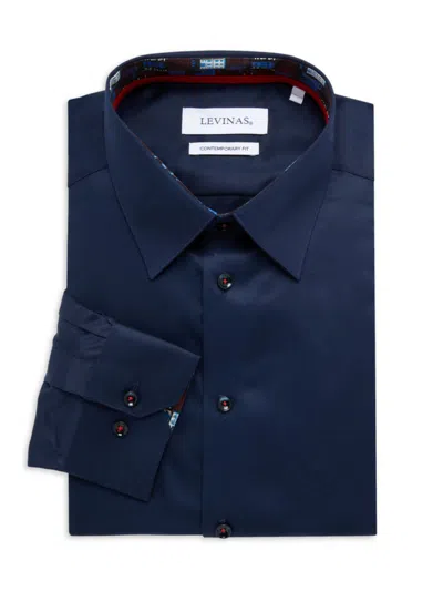 Levinas Men's Contemporary Fit Contrast Sport Shirt In Navy