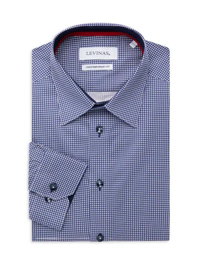 Levinas Men's Contemporary Fit Houndstooth Dress Shirt In Navy