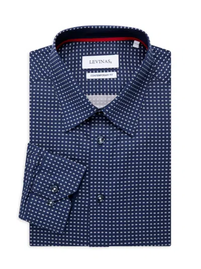Levinas Men's Pattern Contemporary Fit Dress Shirt In Navy Dots