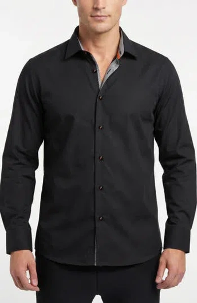 Levinas Stretch Cotton Button Shirt In Black