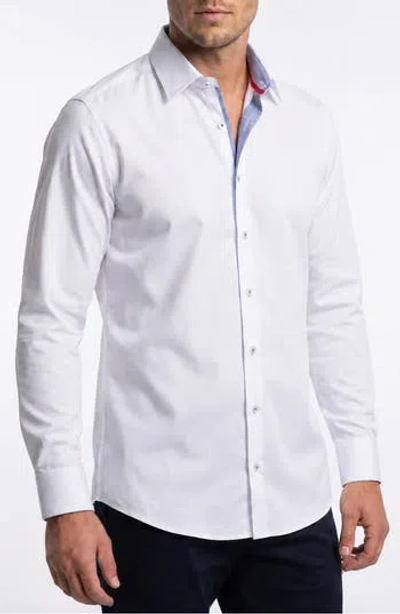 Levinas Stretch Cotton Long Sleeve Button Up Shirt In White