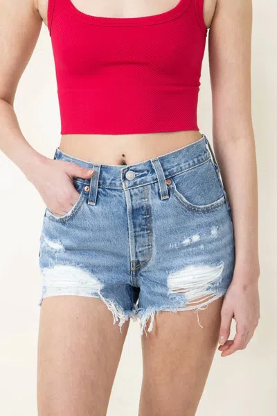 Levi's 501 High Rise Denim Shorts In Dark In Blue