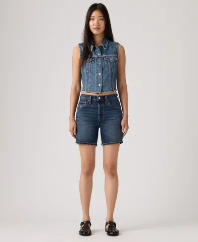 Levi's 501 Mid-thigh High Rise Straight Fit Denim Shorts In Blue