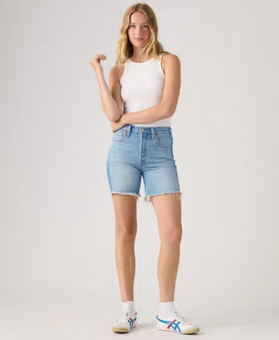 Levi's 501 Mid-thigh High Rise Straight Fit Denim Shorts In Blue