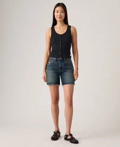 Levi's 501 Mid-thigh High Rise Straight Fit Denim Shorts In Black