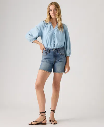 Levi's 501 Mid-thigh High Rise Straight Fit Denim Shorts In Blue