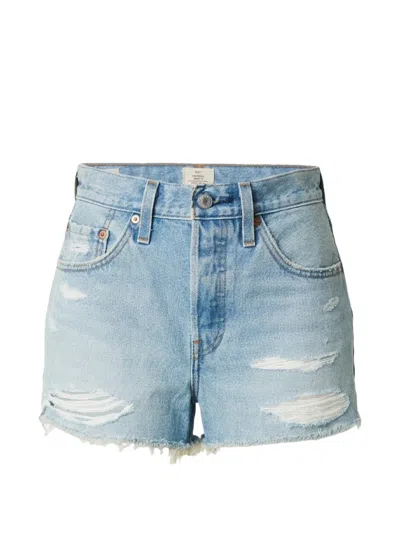Levi's 501 Original Distressed Frayed-hem Shorts In Blue