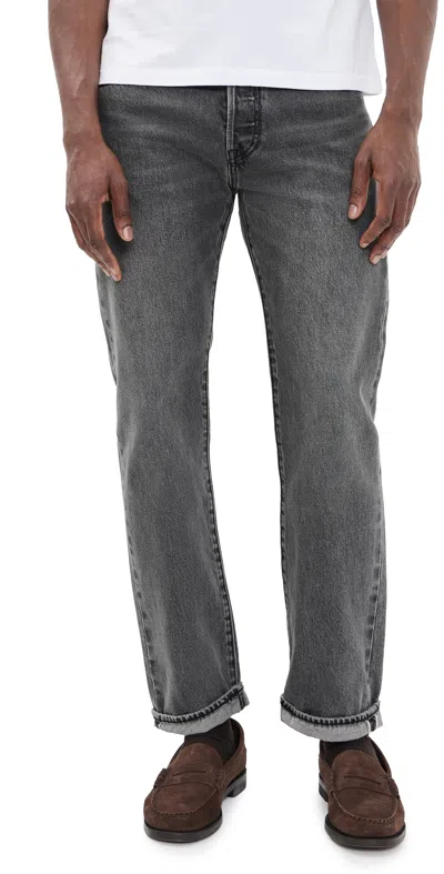 Levi's 501 Relaxed Jeans Black Ash Selvedge In Gray