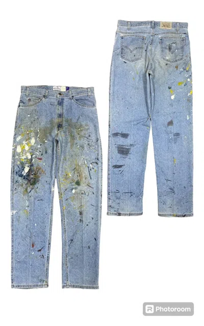 Pre-owned Levi's 90's Levis 540 Baggy Jeans Splash Paint Jeans 34x32 In Blue